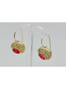 Вінтаж стиль Сережки Рубін 14K Жовте золото vec002y